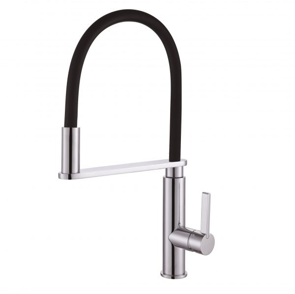 Rit pull out down goose neck black and chrome kitchen mixer tap