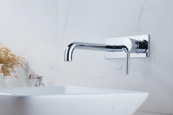 Pin Lever Round Chrome Bath/Basin Wall Mixer With Spout