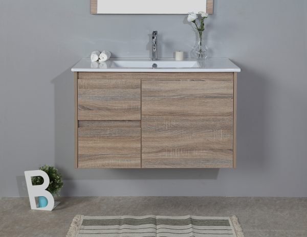 900mm oak wall hung vanity cabinet only