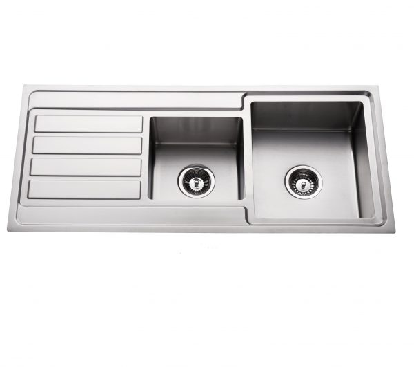 hand made 304 stainless steel quarter double bowl kitchen sink with left hand drainer