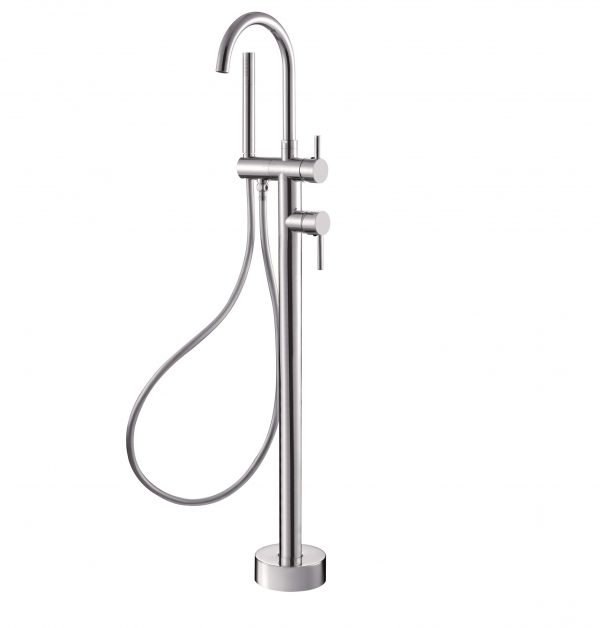 Round free standing floor mounted bath spout with mixer