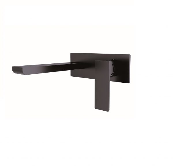 Astro matt black square wall basin mixer with outlet