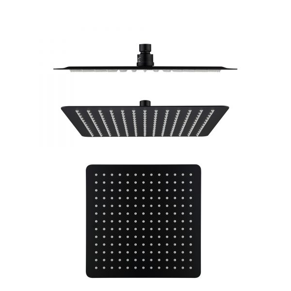 300mm 304 stainless steel black square ultra slim shower head