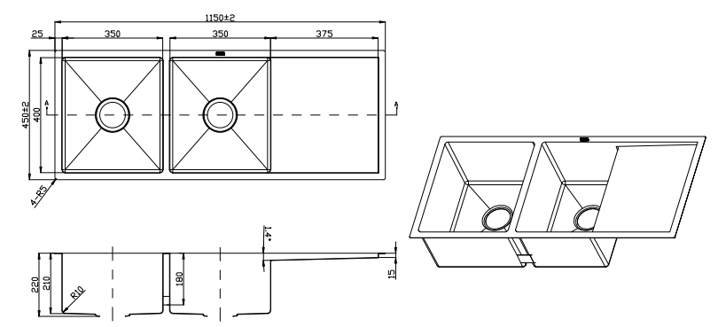 kitchen sink and drainer dimensions