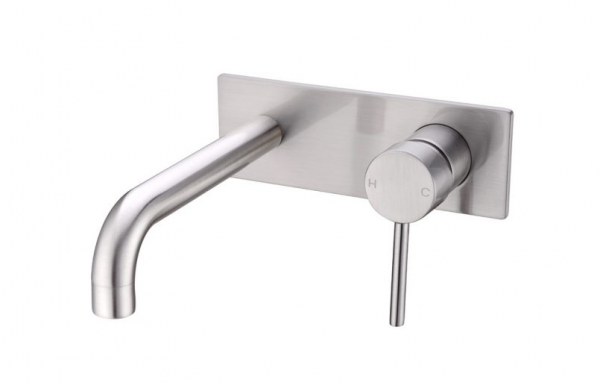 PIN lever round brushed nickel wall basin bath mixer with spout