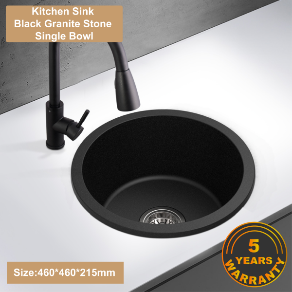 460MM round matt black drop in granite sink